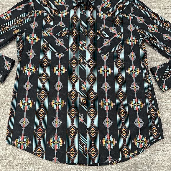 Rock & Roll Cowboy Shirt Mens XL Black Aztec Western Pearl Snap Retro Rodeo - Picture 4 of 12